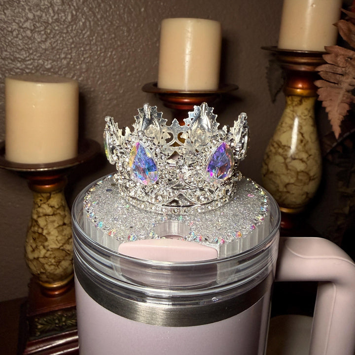 Flat Fancy Irridescent Rhinestone Tumbler Princess Collection emblished with colorful rhinestones, Stanley tumbler accessories, unique gift, silver