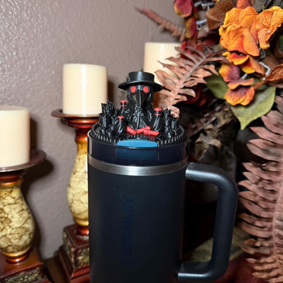 Crimson Cure Plague Doctor Topper, Stanley Tumbler Accessories, lid topper, unique trending gifts for Stanley 20 30 40 oz