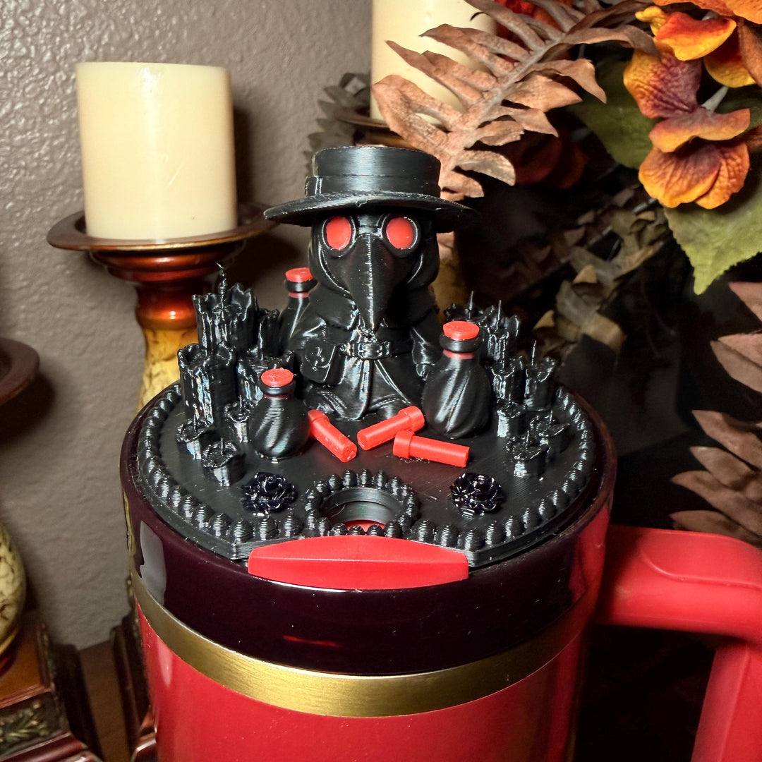Crimson Cure Plague Doctor Topper, Stanley Tumbler Accessories, lid topper, unique trending gifts for Stanley 20 30 40 oz