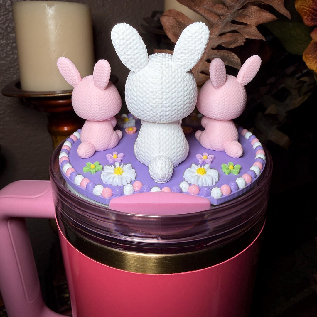 Bunny and Flowers Tumbler Topper, Easter Spring, Flowers tumbler topper, 3D Decorative Lid Attachment, unique gift