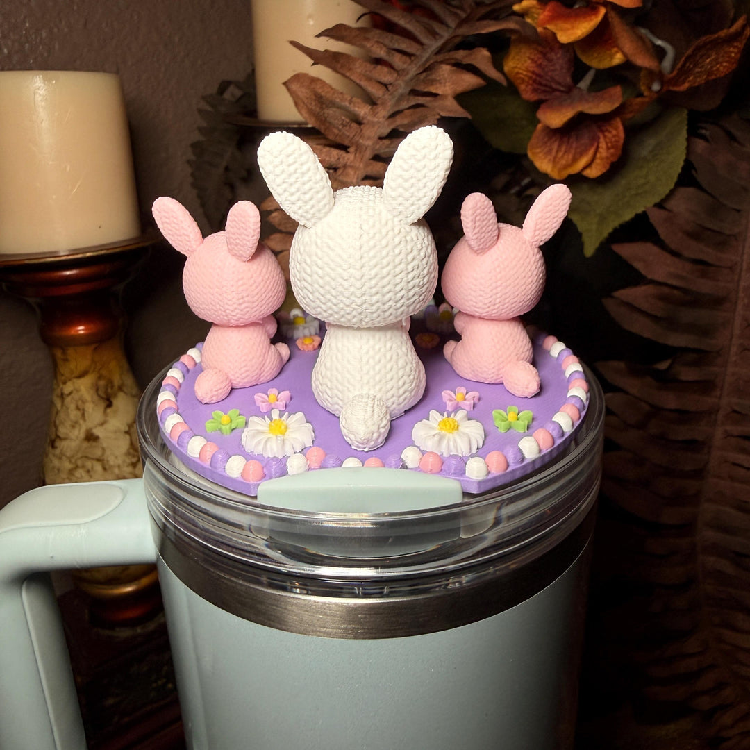 Bunny and Flowers Tumbler Topper, Easter Spring, Flowers tumbler topper, 3D Decorative Lid Attachment, unique gift