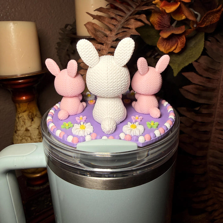 Bunny and Flowers Tumbler Topper, Easter Spring, Flowers tumbler topper, 3D Decorative Lid Attachment, unique gift