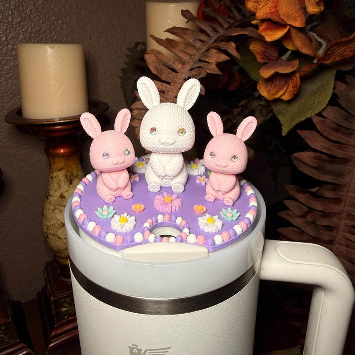 Bunny and Flowers Tumbler Topper, Easter Spring, Flowers tumbler topper, 3D Decorative Lid Attachment, unique gift