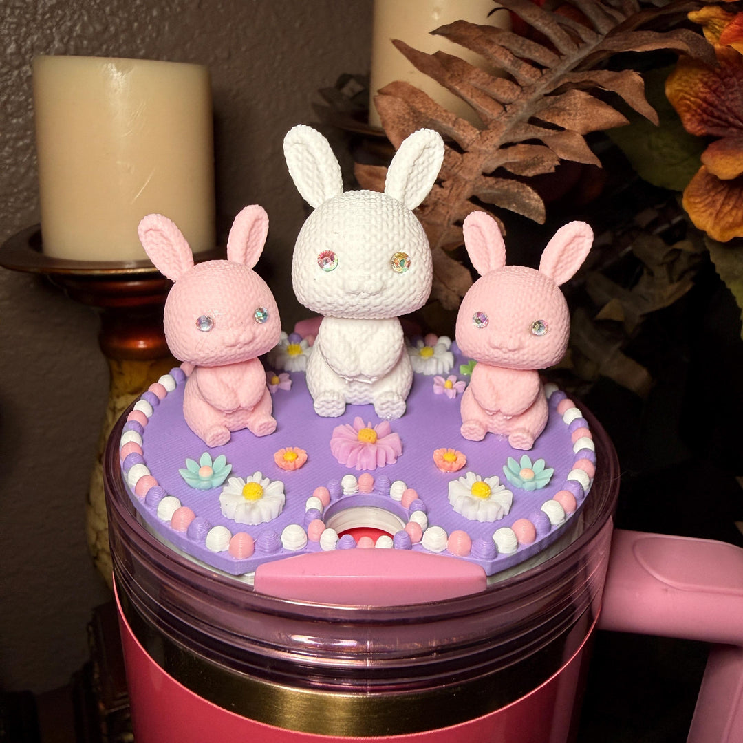 Bunny and Flowers Tumbler Topper, Easter Spring, Flowers tumbler topper, 3D Decorative Lid Attachment, unique gift