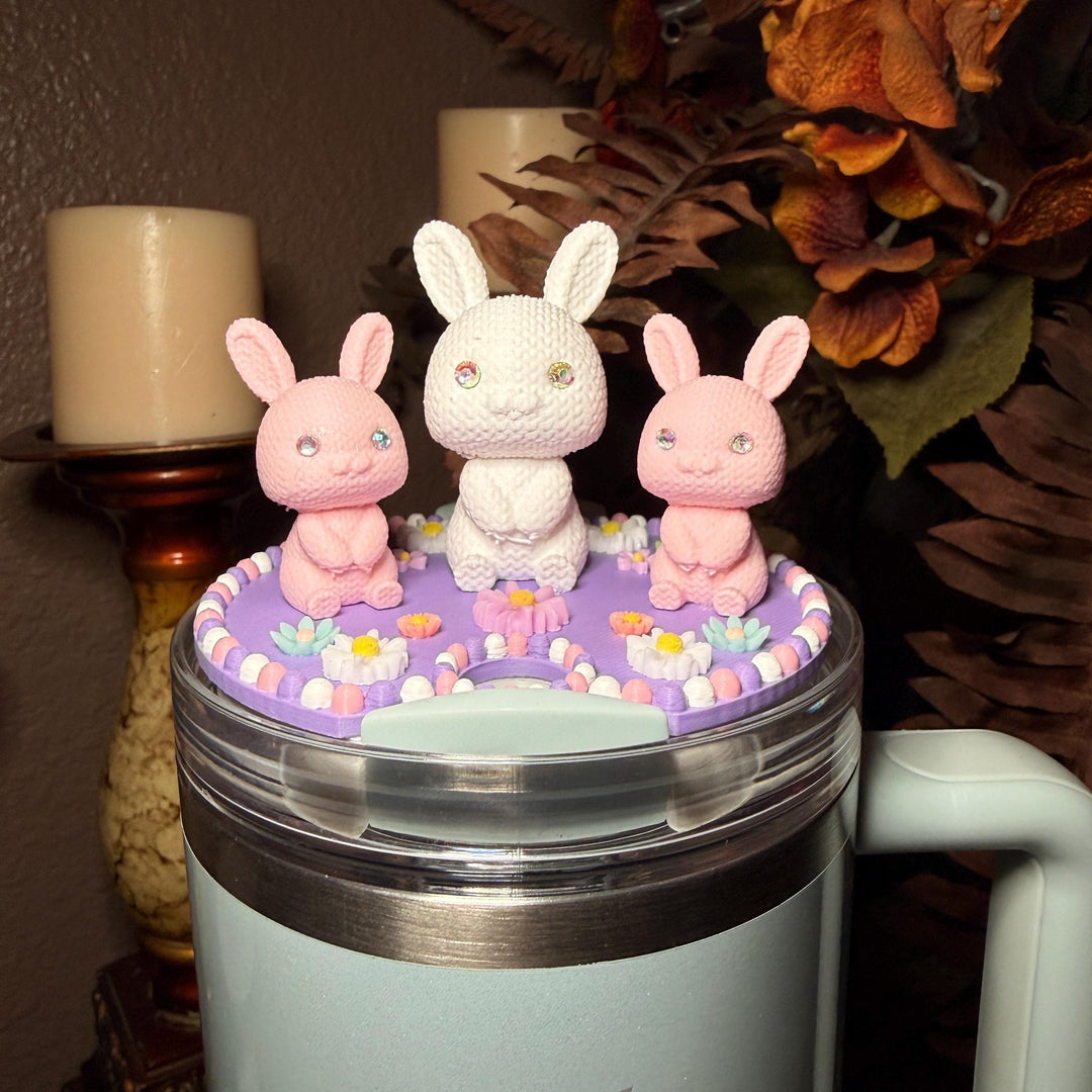 Bunny and Flowers Tumbler Topper, Easter Spring, Flowers tumbler topper, 3D Decorative Lid Attachment, unique gift