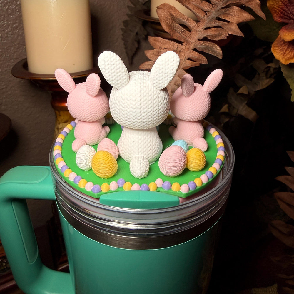 Bunny and Easter Eggs Tumbler Topper, Easter Spring, Flowers tumbler topper, 3D Decorative Lid Attachment, unique gift