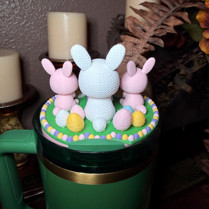 Bunny and Easter Eggs Tumbler Topper, Easter Spring, Flowers tumbler topper, 3D Decorative Lid Attachment, unique gift