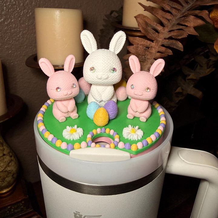 Bunny and Easter Eggs Tumbler Topper, Easter Spring, Flowers tumbler topper, 3D Decorative Lid Attachment, unique gift