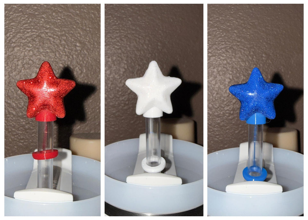 Red White Blue Glittered Star Straw Topper Cap , fits straws 10 mm diameter, Patriotic, July 4th, Independence Day, Unique Gift