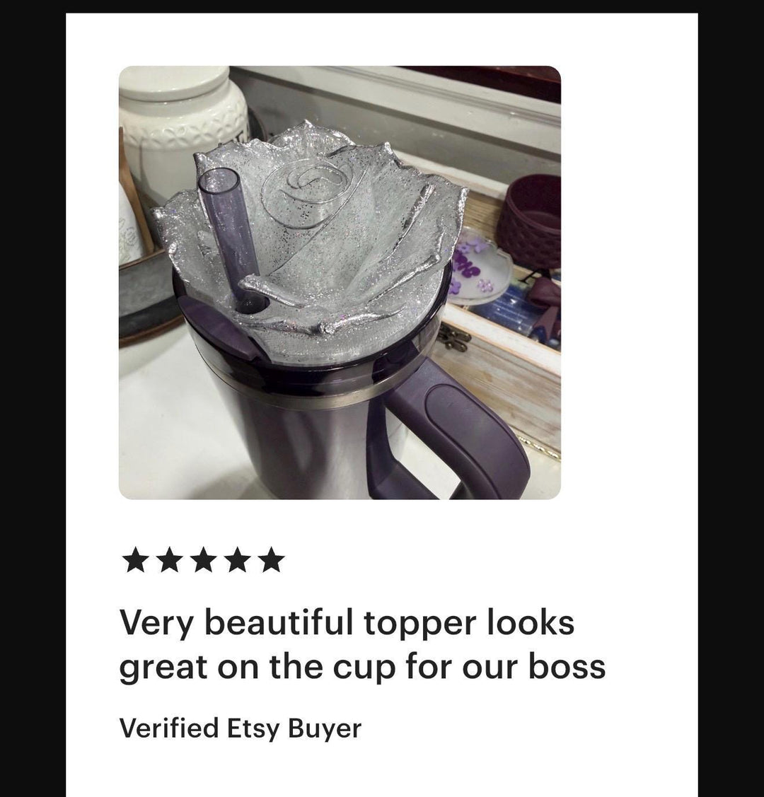 Stunning Translucent Rose with Holograohic Glitter and Silver Tips Tumbler Topper or matching boot, fit Stanley tumbler lids
