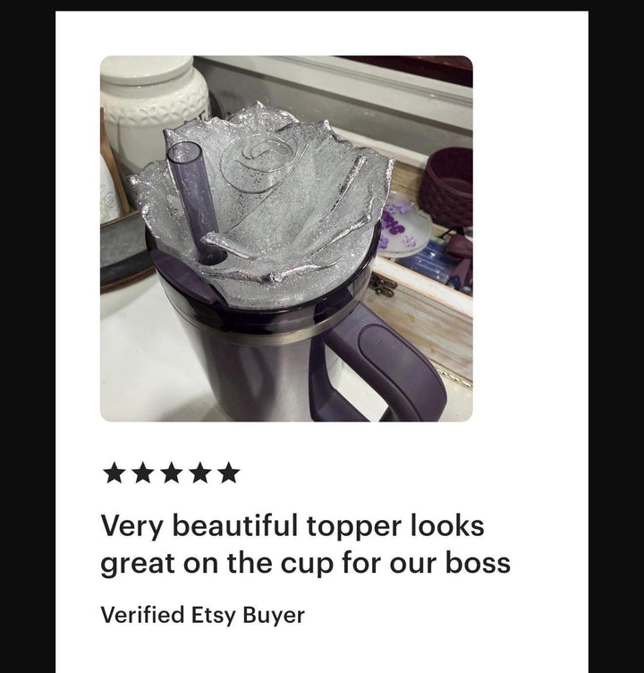 Stunning Translucent Rose with Holograohic Glitter and Silver Tips Tumbler Topper or matching boot, fit Stanley tumbler lids