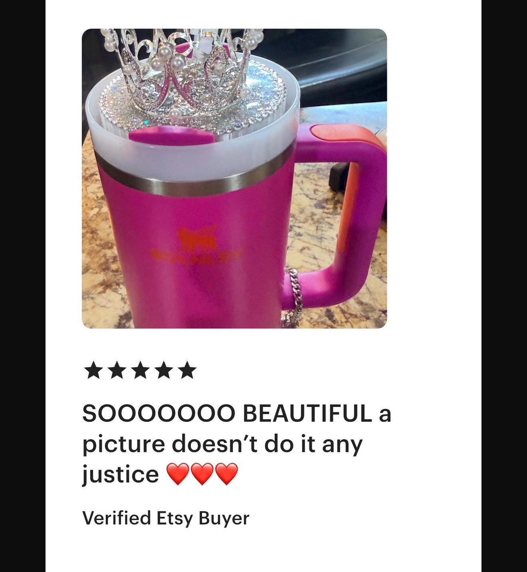 BLING Rhinestone Crown topper, fits Stanley lids, Rhinestones, decorative lid on a fitted base, unique gift BEST SELLER