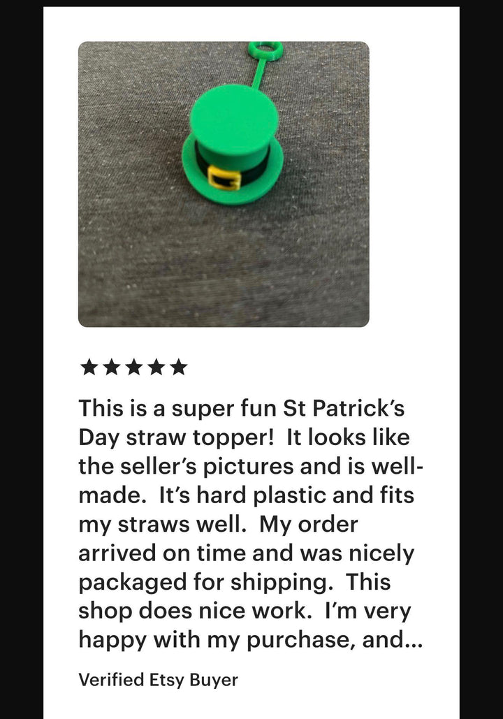 St. Patricks Day Hat Straw Cap Topper, Green Shamrock, for Stanley Tumblers with 10 mm straw, unique minimalist gift accessories