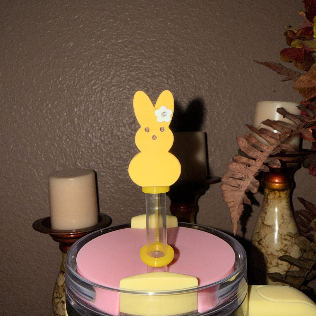 Easter Bunny, Eggs, Flowers Tumbler Topper, Spring colors, straw cap, Stanley Accessories, 3D Decorative Lid Attachment, unique gift