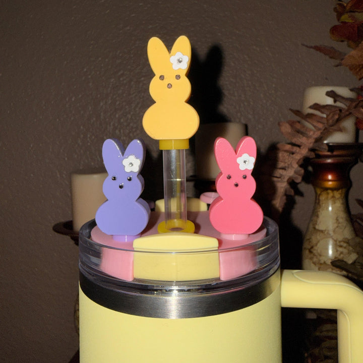 Easter Bunny, Eggs, Flowers Tumbler Topper, Spring colors, straw cap, Stanley Accessories, 3D Decorative Lid Attachment, unique gift