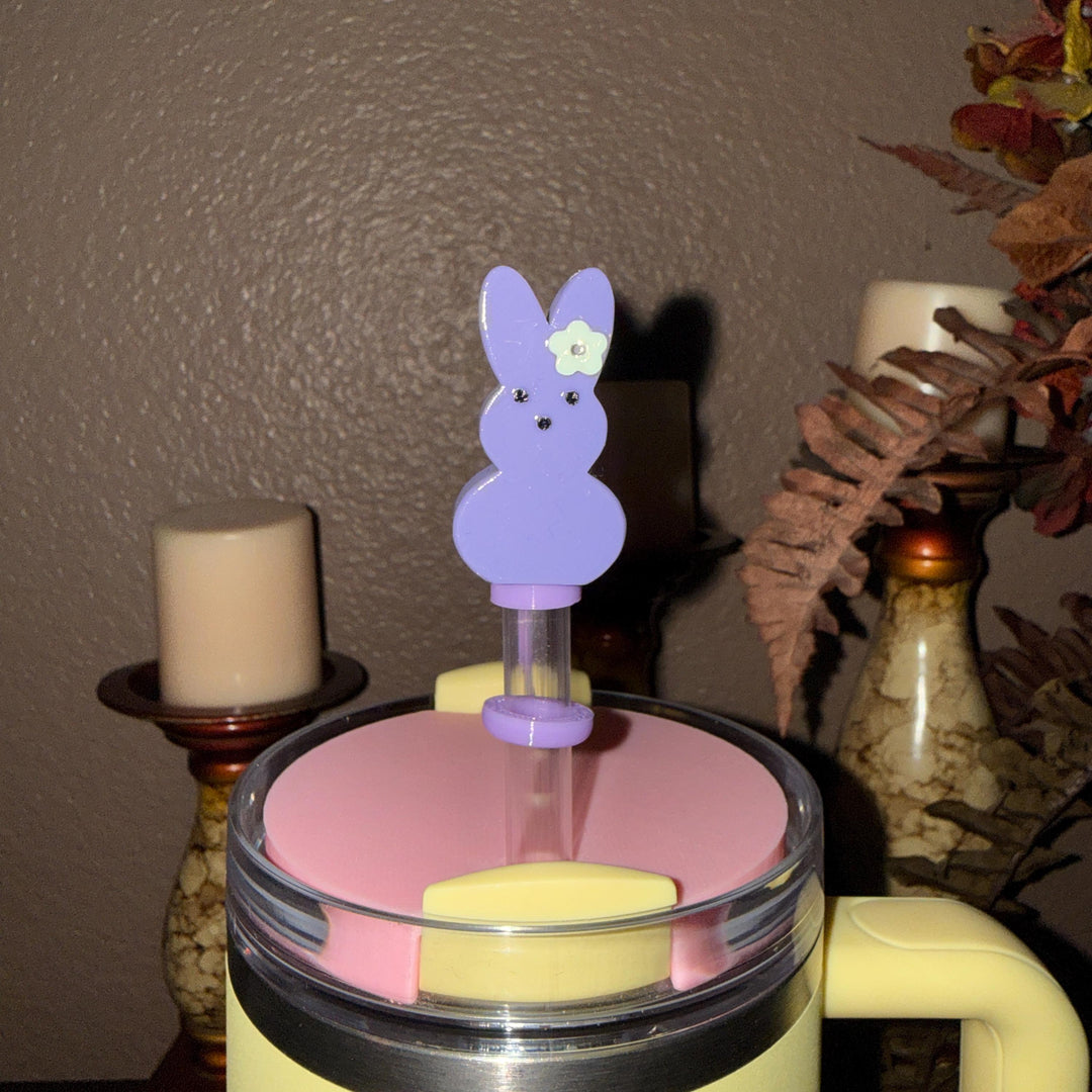 Easter Bunny, Eggs, Flowers Tumbler Topper, Spring colors, straw cap, Stanley Accessories, 3D Decorative Lid Attachment, unique gift