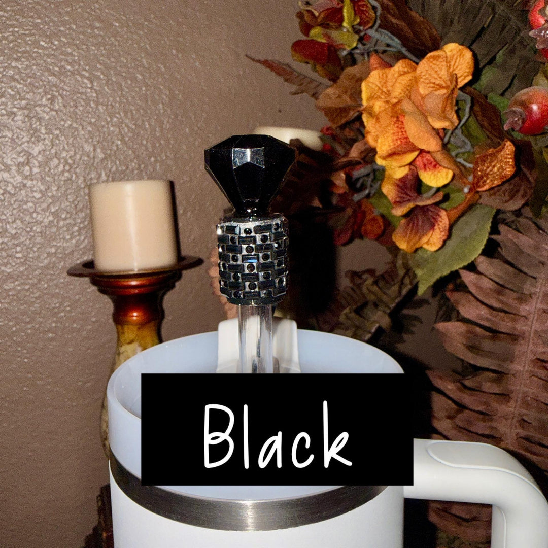 Fancy Rhinestone Diamond straw topper cap, straw cover emblished with rhinestones, gold, rose gold, black, silver, for 10 mm straws