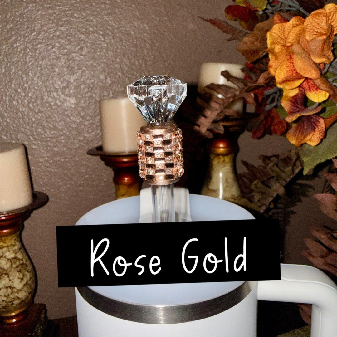 Fancy Rhinestone Diamond straw topper cap, straw cover emblished with rhinestones, gold, rose gold, black, silver, for 10 mm straws