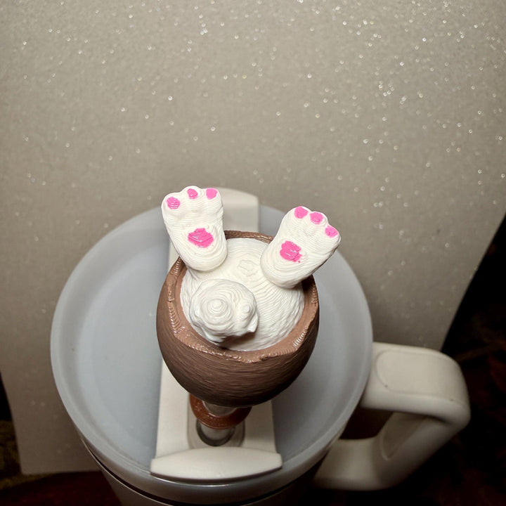 Easter Bunny Rabbit in a Chocolate Egg Straw Cap Topper, for Stanley 20 30 or 40 oz Tumblers with 10 mm straw, unique minimalist gift