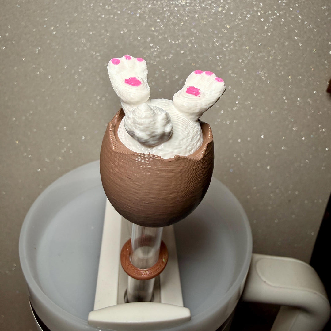 Easter Bunny Rabbit in a Chocolate Egg Straw Cap Topper, for Stanley 20 30 or 40 oz Tumblers with 10 mm straw, unique minimalist gift