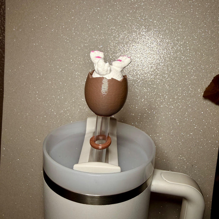Easter Bunny Rabbit in a Chocolate Egg Straw Cap Topper, for Stanley 20 30 or 40 oz Tumblers with 10 mm straw, unique minimalist gift