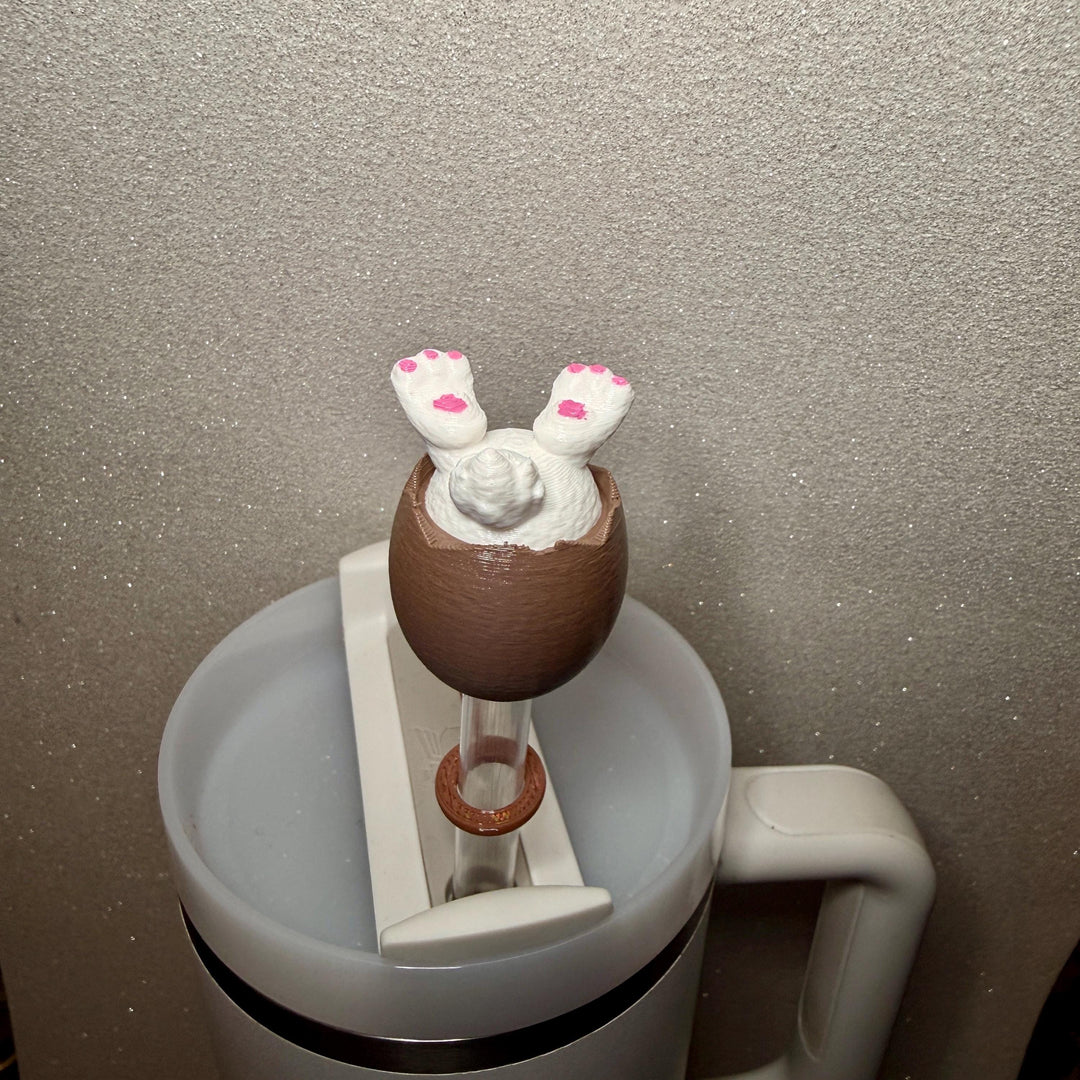 Easter Bunny Rabbit in a Chocolate Egg Straw Cap Topper, for Stanley 20 30 or 40 oz Tumblers with 10 mm straw, unique minimalist gift