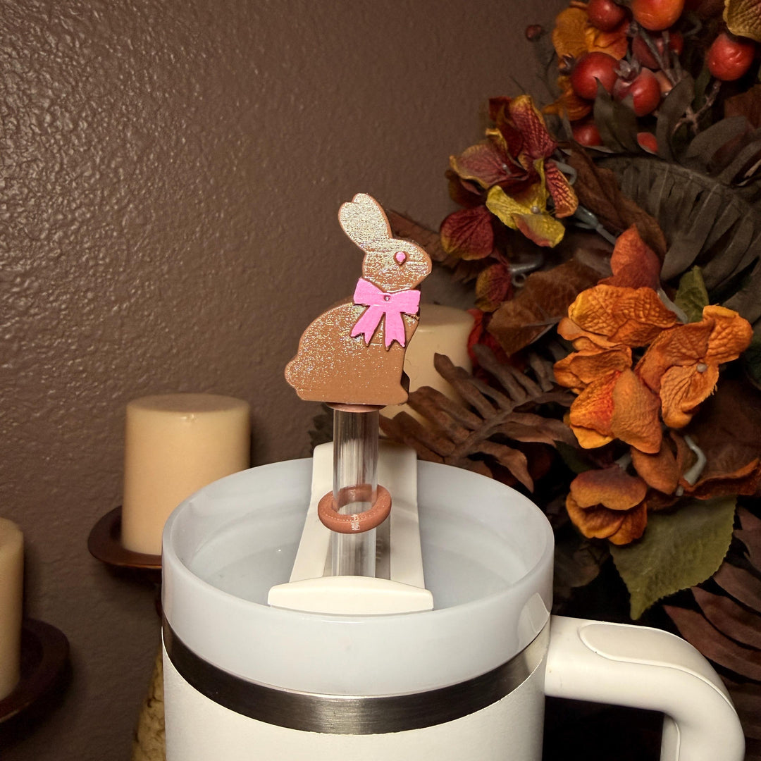 Chocolate Easter Bunny Straw Cap Topper, for Stanley Tumblers with 10 mm straw, pink or brown, unique minimalist gift accessories