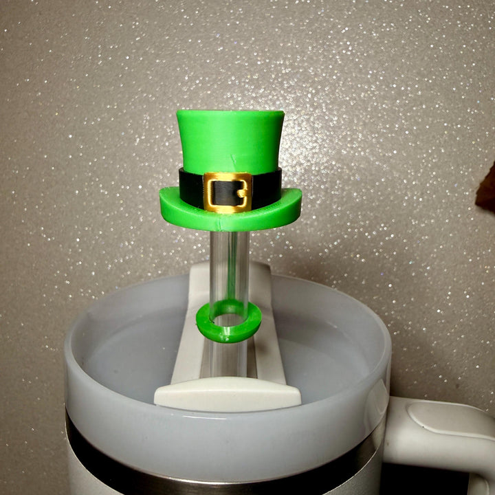 St. Patricks Day Hat Straw Cap Topper, Green Shamrock, for Stanley Tumblers with 10 mm straw, unique minimalist gift accessories
