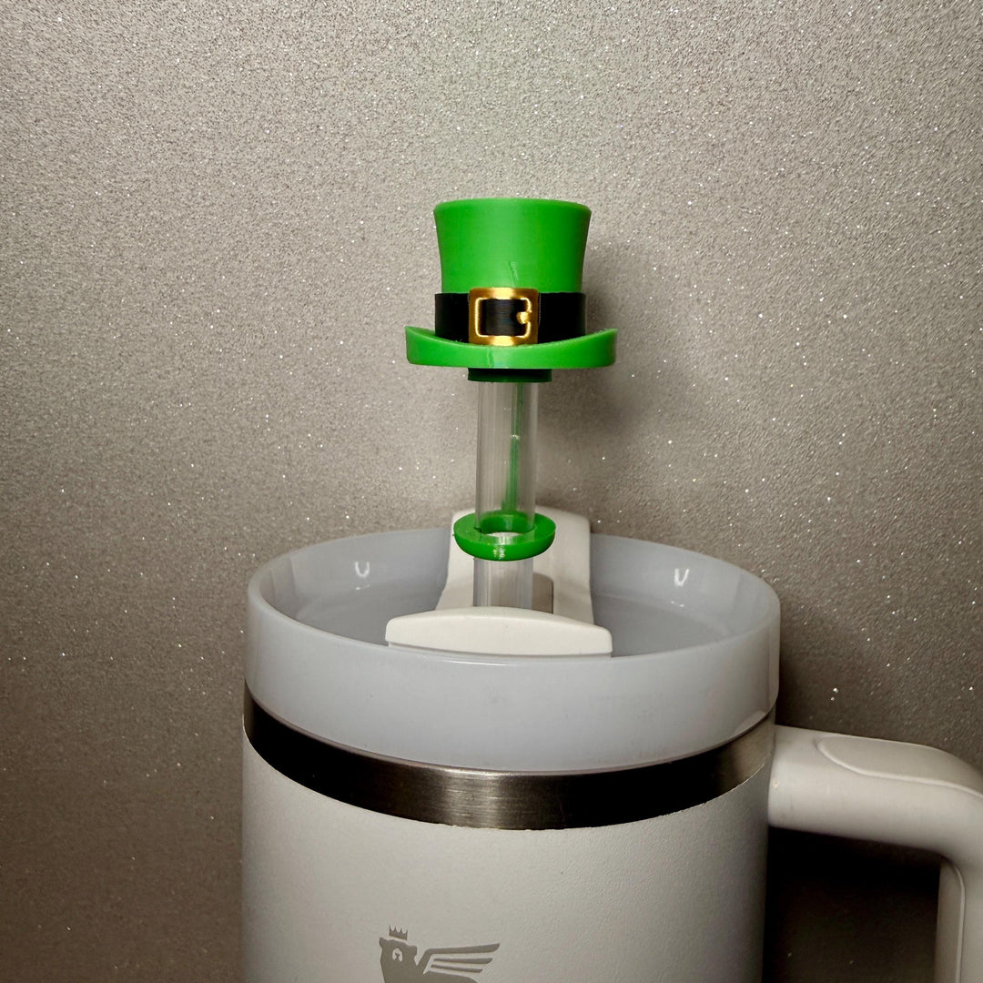 St. Patricks Day Hat Straw Cap Topper, Green Shamrock, for Stanley Tumblers with 10 mm straw, unique minimalist gift accessories