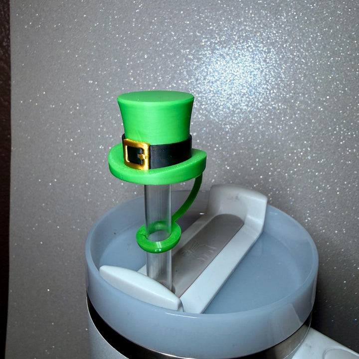 St. Patricks Day Hat Straw Cap Topper, Green Shamrock, for Stanley Tumblers with 10 mm straw, unique minimalist gift accessories