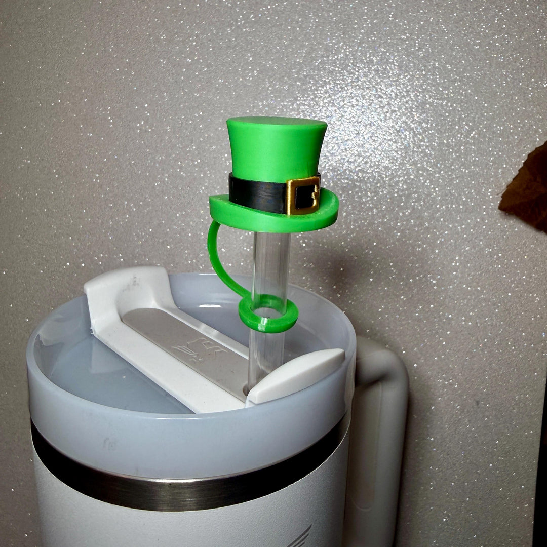 St. Patricks Day Hat Straw Cap Topper, Green Shamrock, for Stanley Tumblers with 10 mm straw, unique minimalist gift accessories