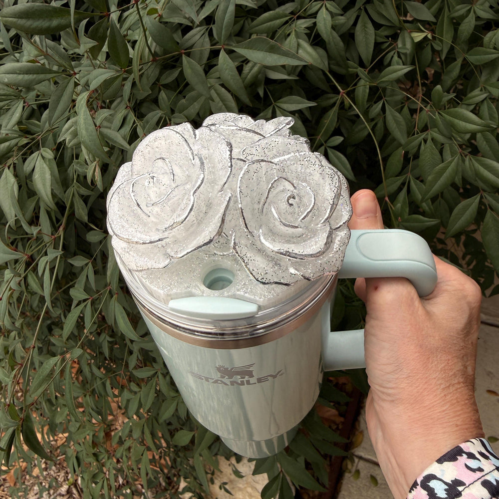Stunning Glitter Rose Bouquet Cluster Tumbler Topper that fit Stanley Tumbler Quencher Lids, 3D Decorative Lid