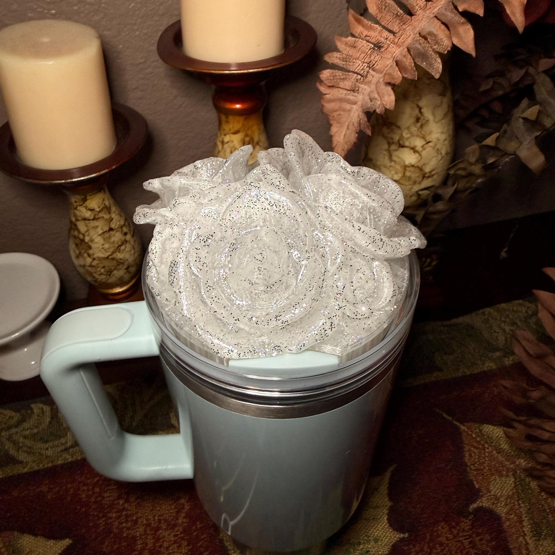 Stunning Glitter Rose Bouquet Cluster Tumbler Topper that fit Stanley Tumbler Quencher Lids, 3D Decorative Lid