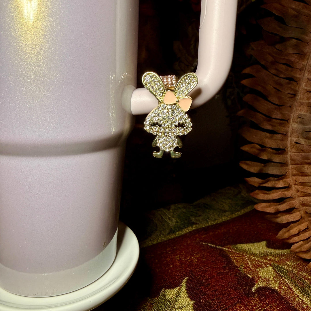 Rhinestone Easter Bunny Cup Handle Clip – Gold Magnetic Tumbler Charm Accessory