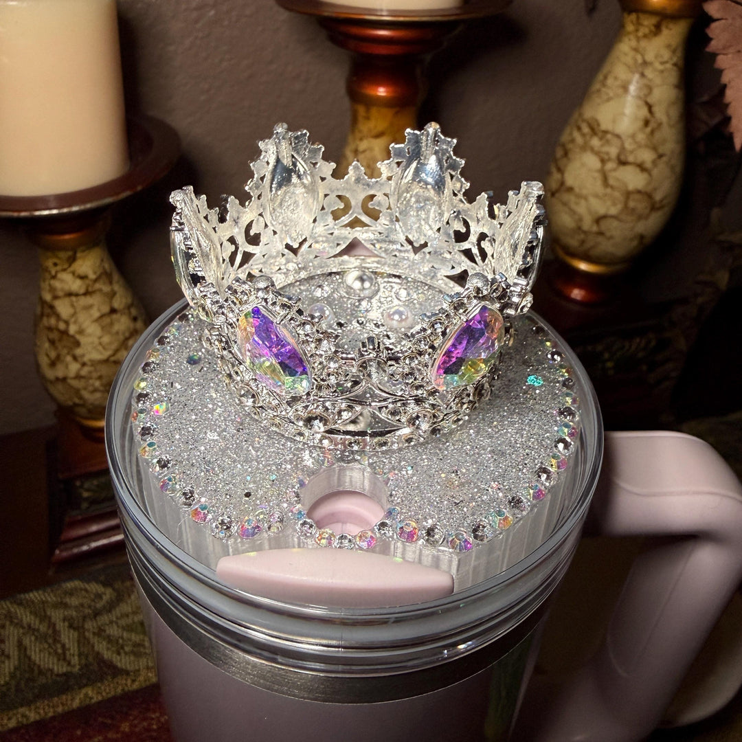 Spring Iridescent Rhinestone Princess Accessories for Stanley tumblers, Princess Crown Topper Bling Bangle Band or rose topper
