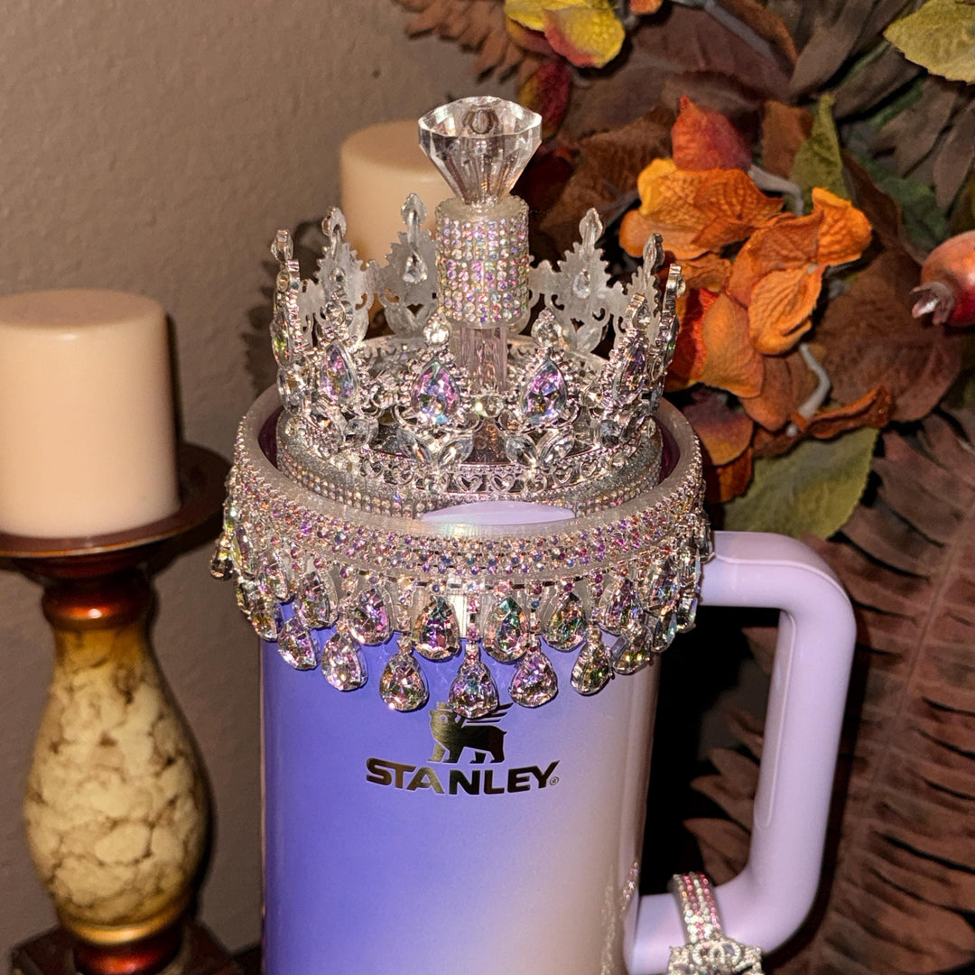 Spring Iridescent Rhinestone Princess Accessories for Stanley tumblers, Princess Crown Topper Bling Bangle Band or rose topper