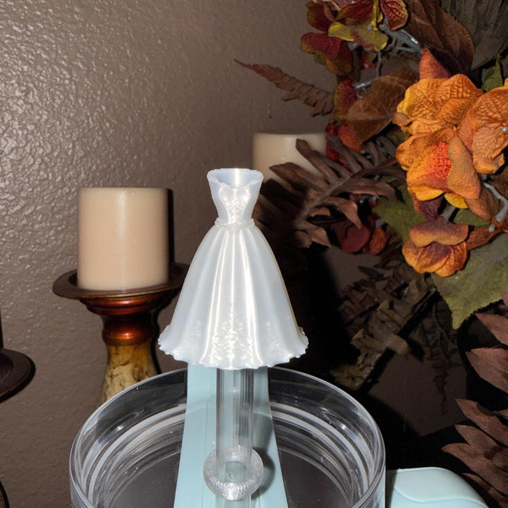 Bride Wedding Dress Straw Cap Topper, White Silk, for Stanley 20 30 or 40 oz Tumblers with 10 mm straw, unique minimalist gift