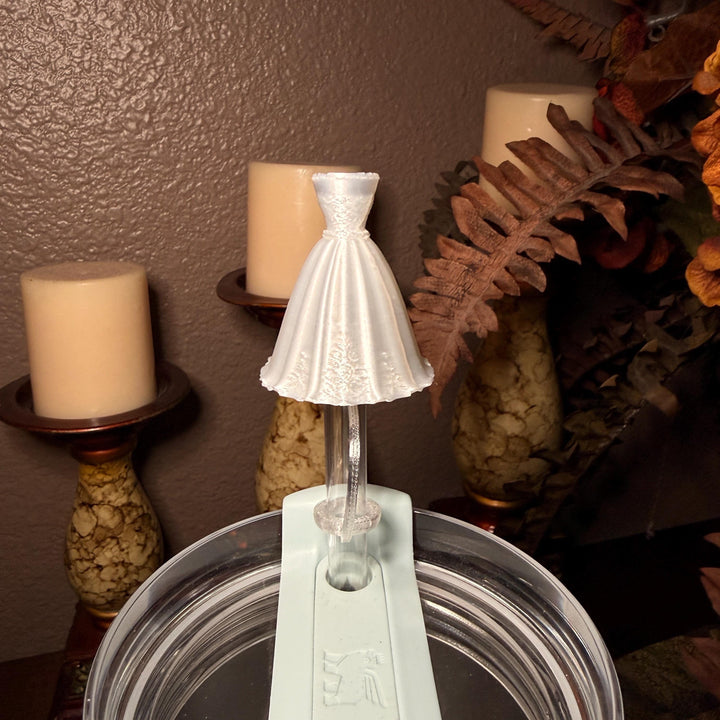 Bride Wedding Dress Straw Cap Topper, White Silk, for Stanley 20 30 or 40 oz Tumblers with 10 mm straw, unique minimalist gift