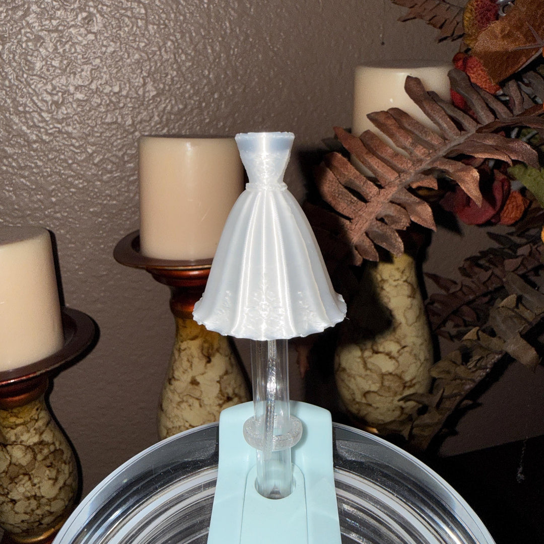Bride Wedding Dress Straw Cap Topper, White Silk, for Stanley 20 30 or 40 oz Tumblers with 10 mm straw, unique minimalist gift