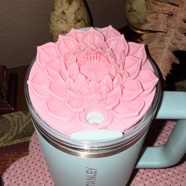 Beautiful Pink Lotus Flower Tumbler Lid Topper, fits your Stanley Tumbler