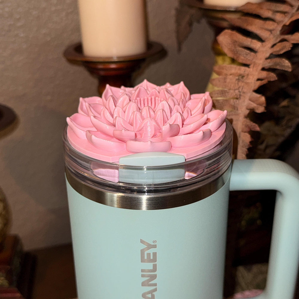 Beautiful Pink Lotus Flower Tumbler Lid Topper, fits your Stanley Tumbler