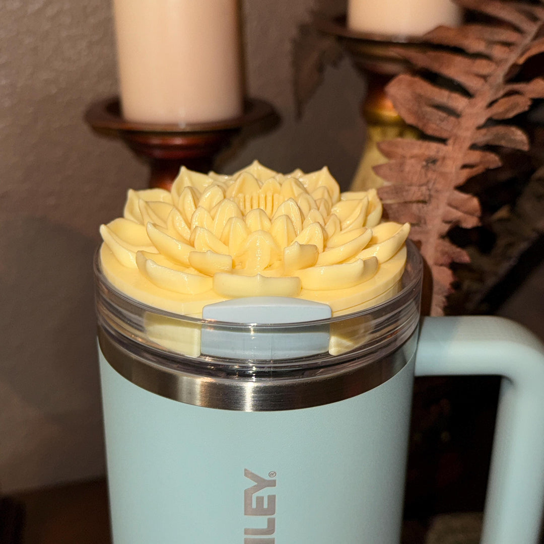 Beautiful Yellow Lotus Flower Tumbler Lid Topper, fits your Stanley Tumbler