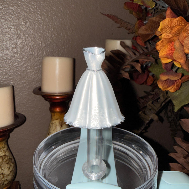 Bride Wedding Dress Straw Cap Topper, White Silk, for Stanley 20 30 or 40 oz Tumblers with 10 mm straw, unique minimalist gift