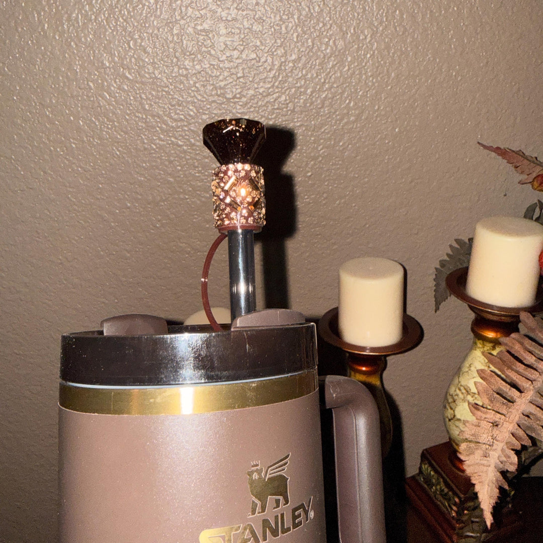 Copper Brown Rhinestone Diamond straw topper, straw cover emblished with rhinestones, BEST SELLER, straw cap, unique gift