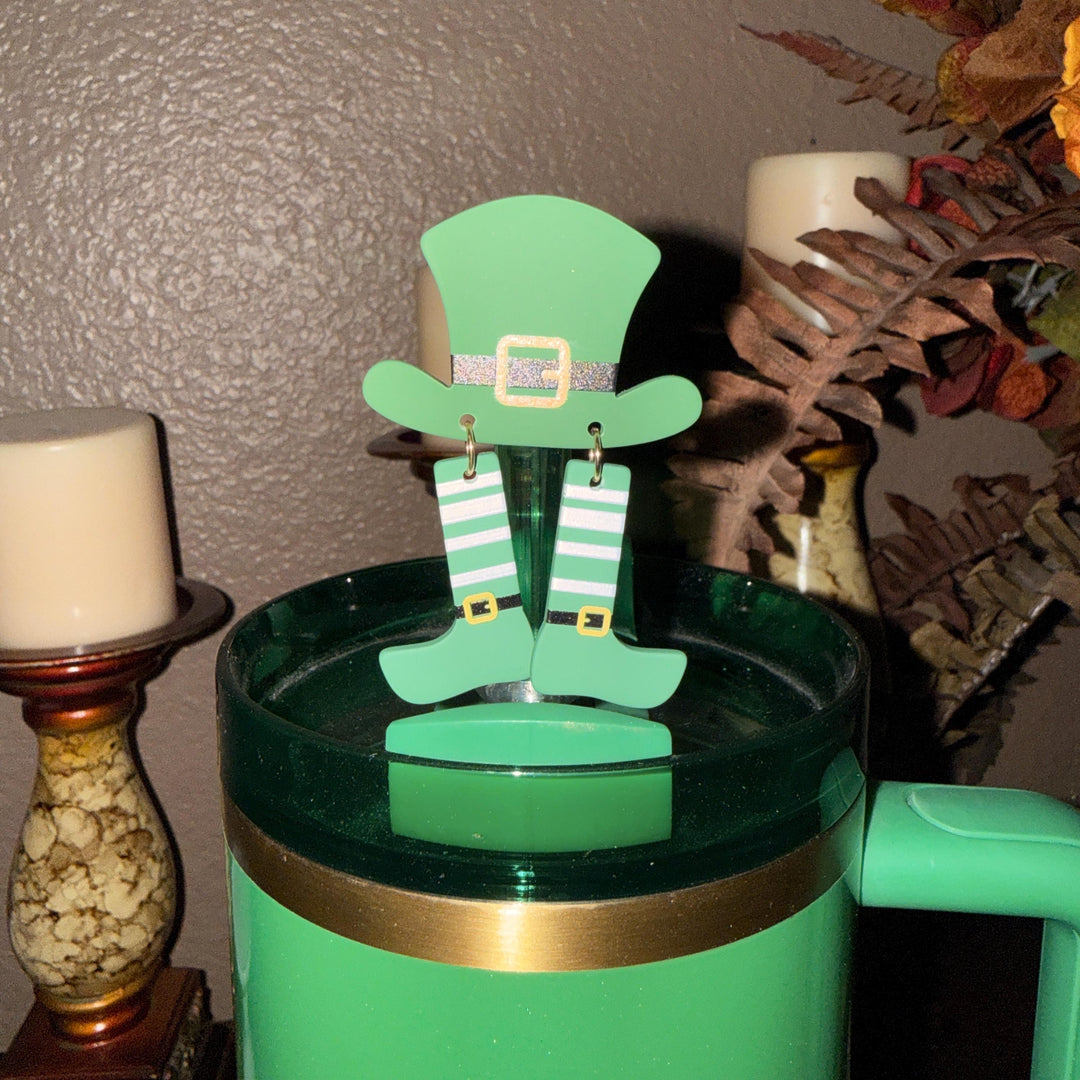 St. Patricks Day Hat Straw Cap Topper, Green Shamrock, for Stanley Tumblers with 10 mm straw, unique minimalist gift accessories
