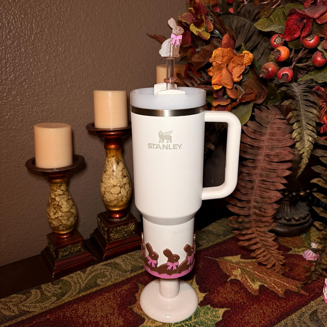 Chocolate Easter Bunny Tumbler Boot or straw topper, White Brown Bunnies, Fit's Stanley and other Tumblers, Protective Sleeve