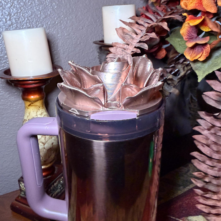 Polished Rose Gold 3D Rose Tumbler Topper that fit the new Stanley tumblers, 3D Decorative Lid