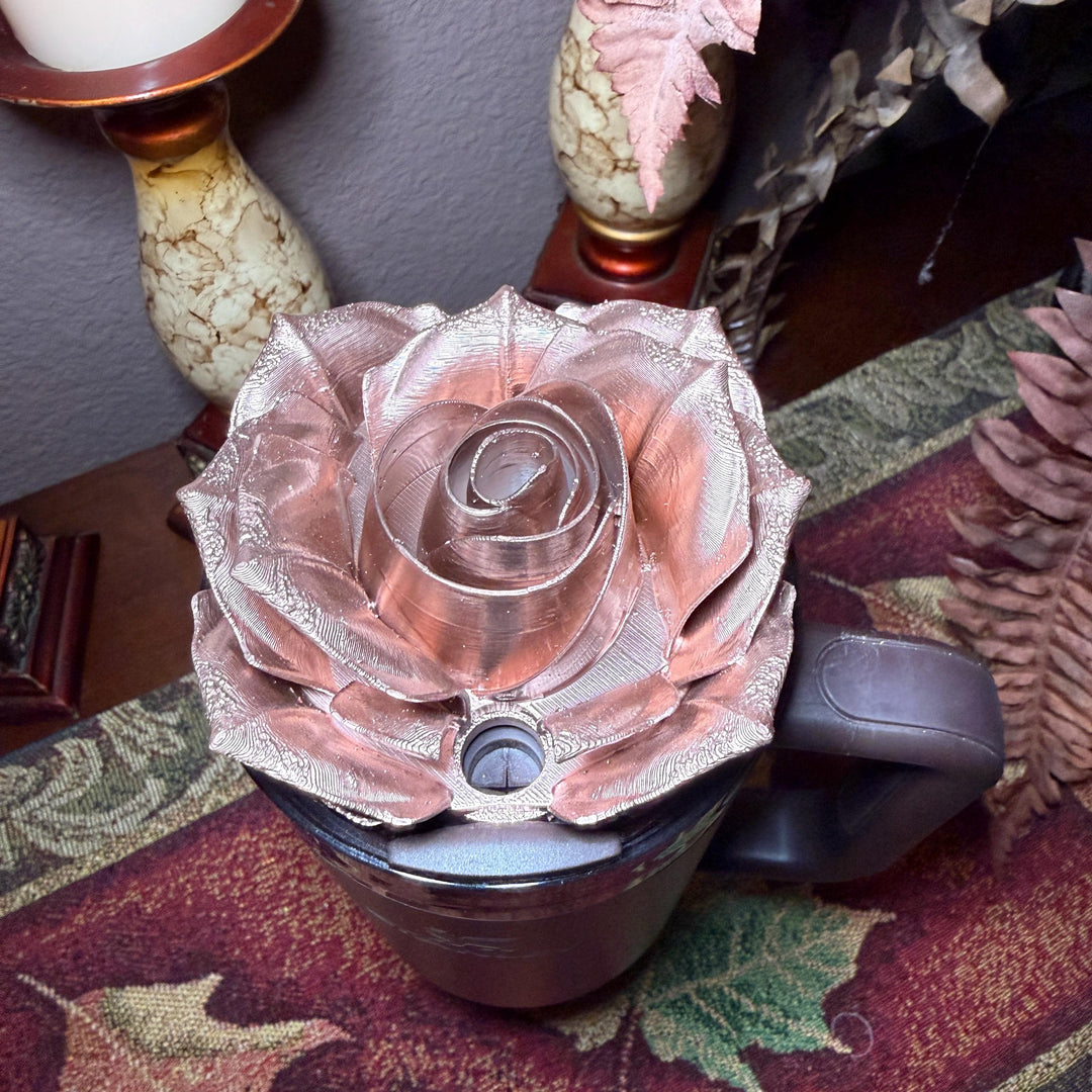 Polished Rose Gold 3D Rose Tumbler Topper that fit the new Stanley tumblers, 3D Decorative Lid