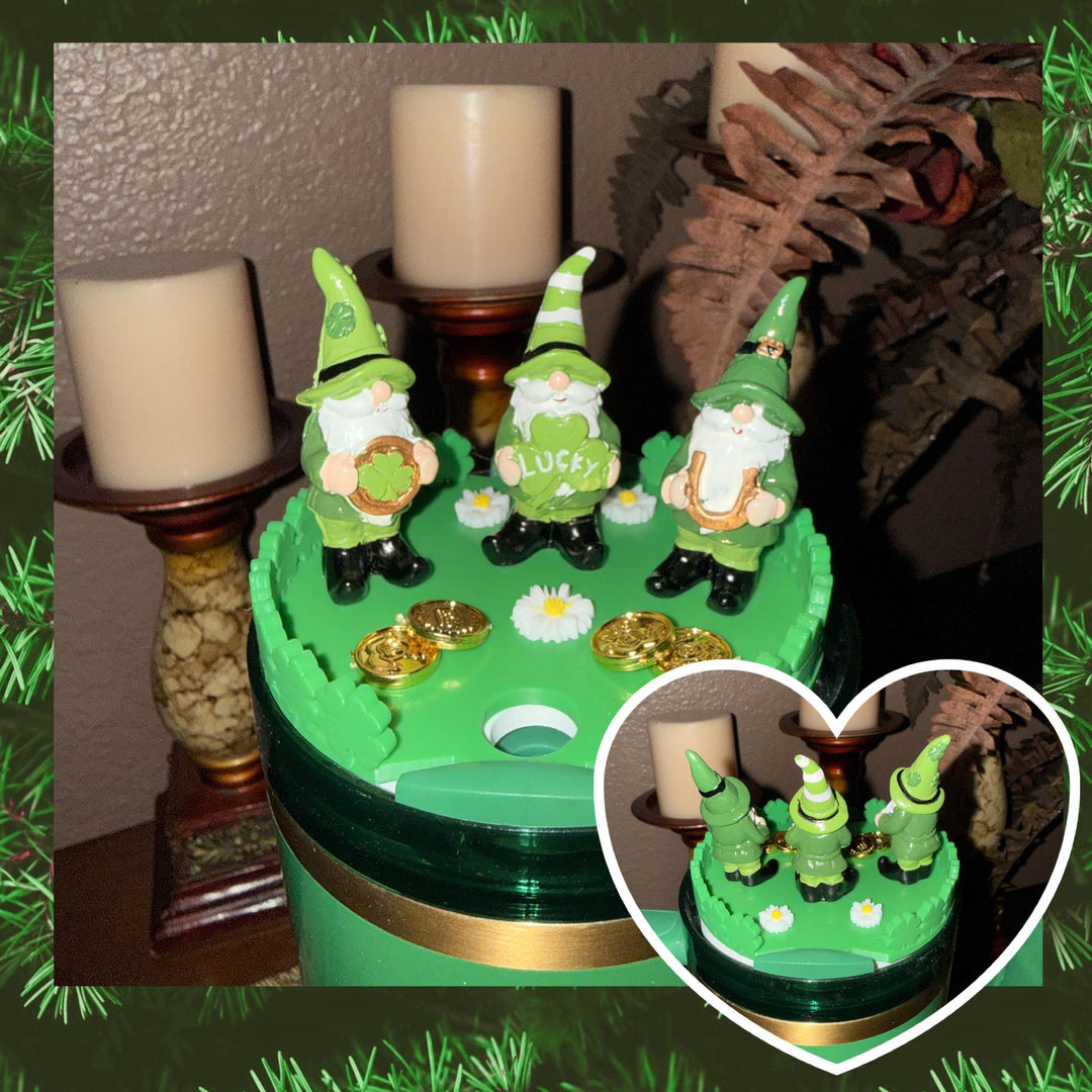 St. Patricks Day Gnome Lid Topper, Green Shamrock, for Stanley Tumblers, unique minimalist gift accessories
