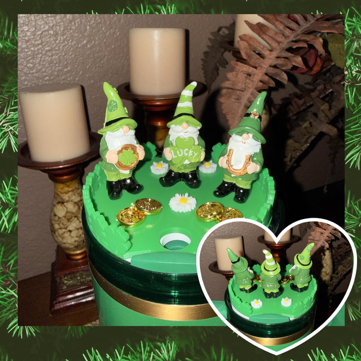 St. Patricks Day Gnome Lid Topper, Green Shamrock, for Stanley Tumblers, unique minimalist gift accessories